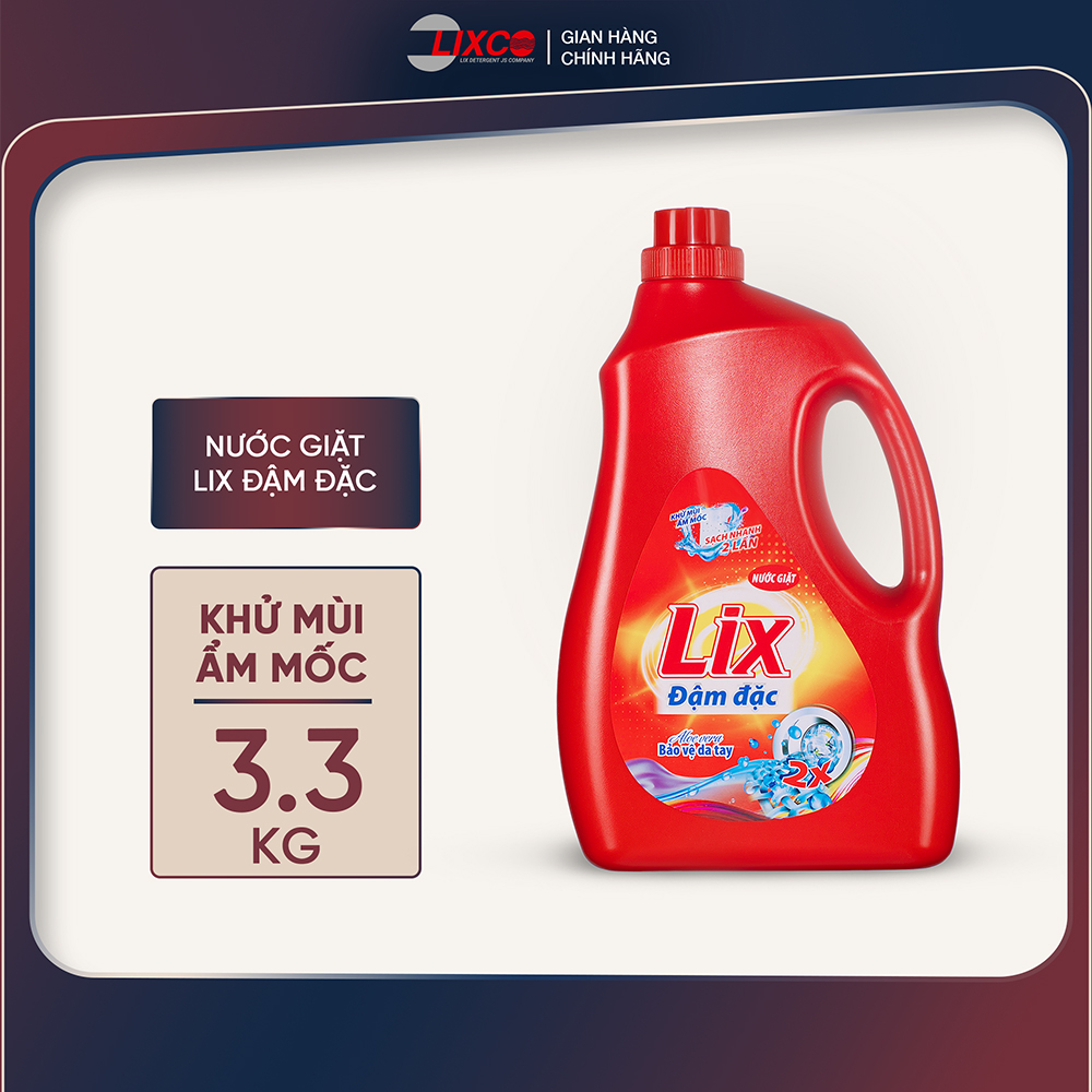 Nước giặt Lix đậm đặc hương hoa chai 3.3kg làm sạch cực nhanh vết bẩn NG002 tăng gấp đôi sức mạnh giặt tẩy quần áo - Lixco Việt Nam