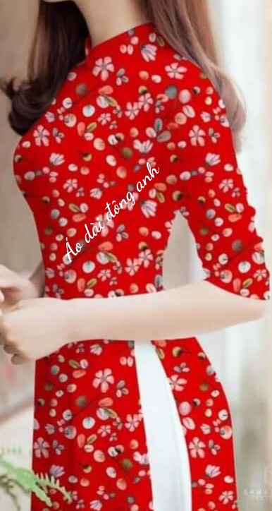 Áo dài đỏ vải lụa nhật in 3d - áo dài đông anh