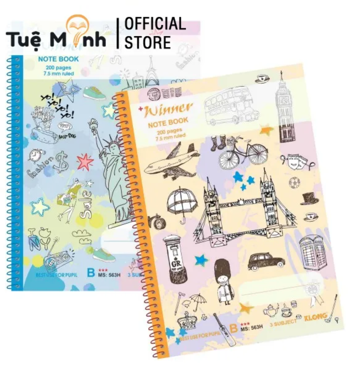 Vở B5 200 Trang Kẻ Ngang [Chọn Màu] Klong Lò Xo Đơn VPPTueMinh, Sổ Vở Klong Ms 563H