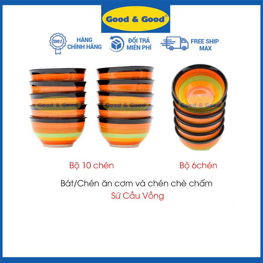 Bộ 6 và 10 chén ăn cơm 11 Cm bát ăn cơm cầu vồng sứ GOOD & GOOD bát nước chấm kiểu dáng hiện đại chén sứ đẹp an toàn sang trọng