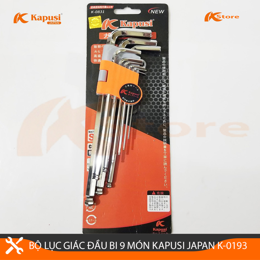 Bộ lục giác đầu bi 9 món kapusi japan k-0193 - bộ lục giác chữ l