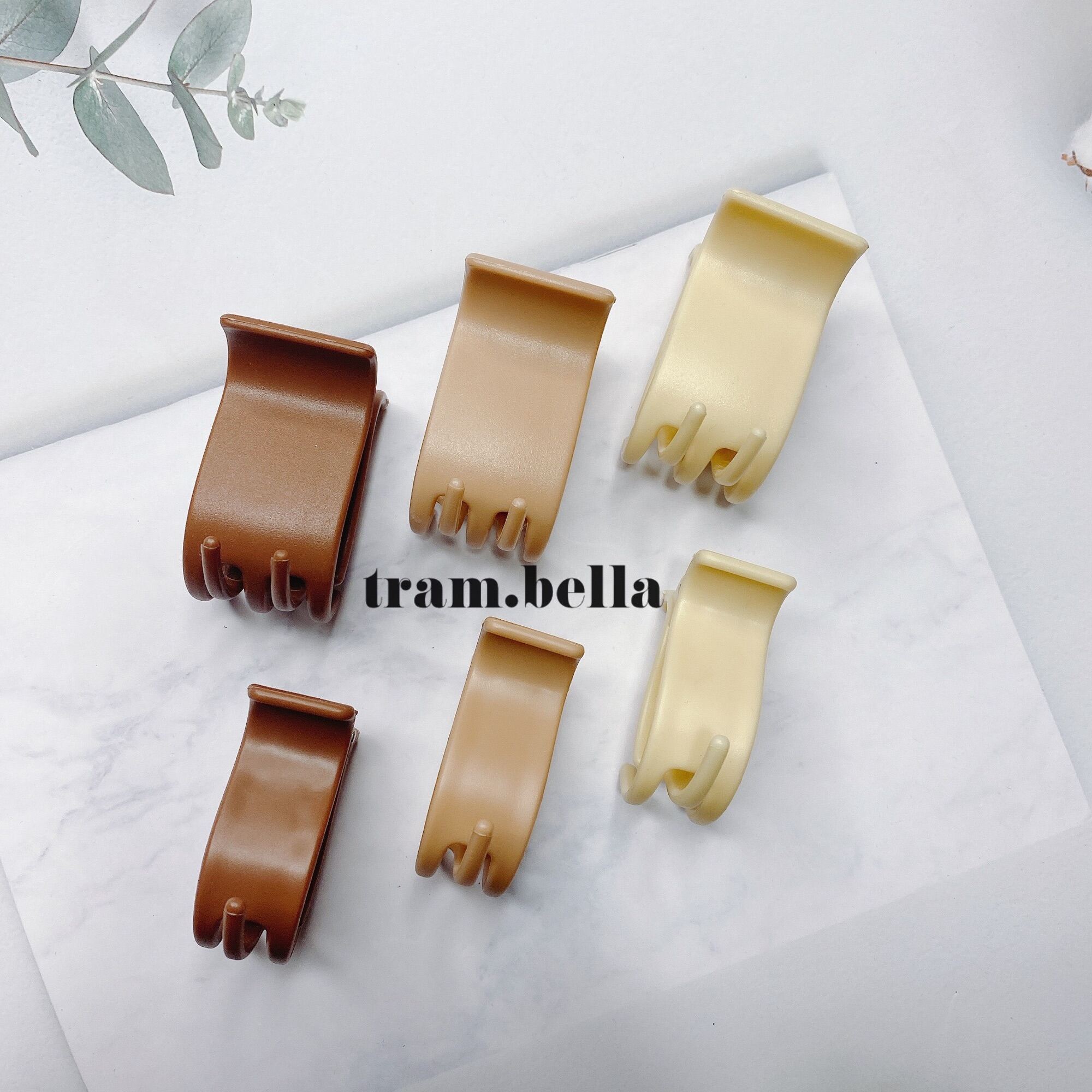 Kẹp tóc càng cua 3 răng 5 răng màu nâu trà sữa - Trâm Bella