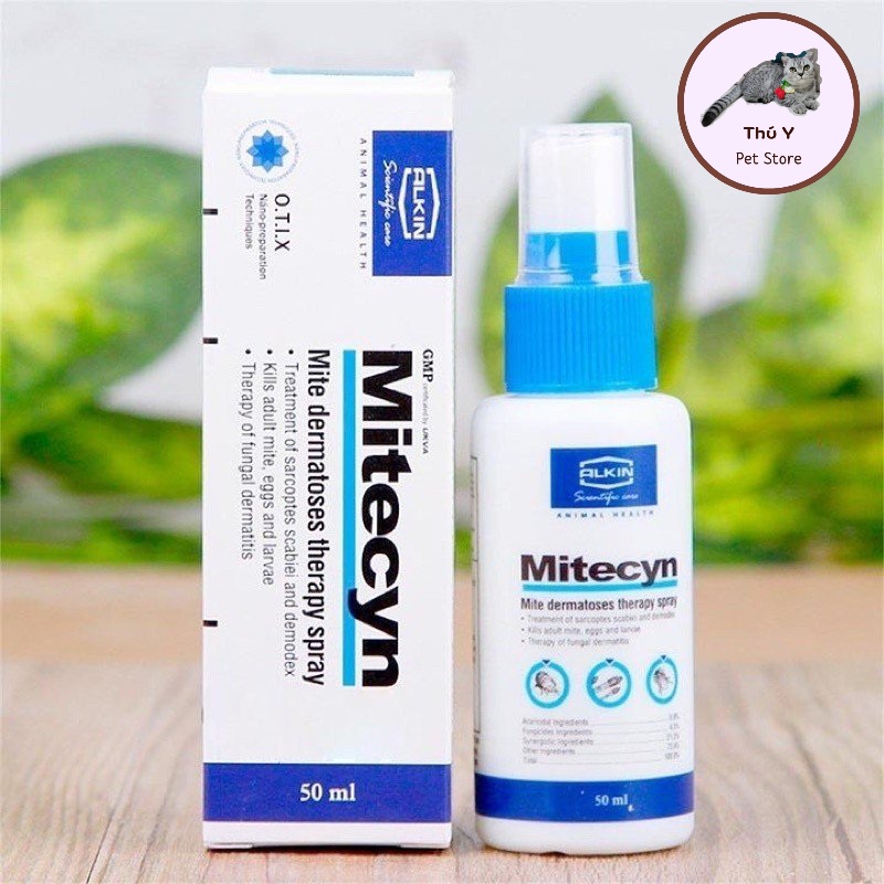 Mitecyn 50ml CHÍNH HÃNG KỲ NAM thuốc xịt ve rận, ghẻ, nấm da, viêm da trên chó mèo