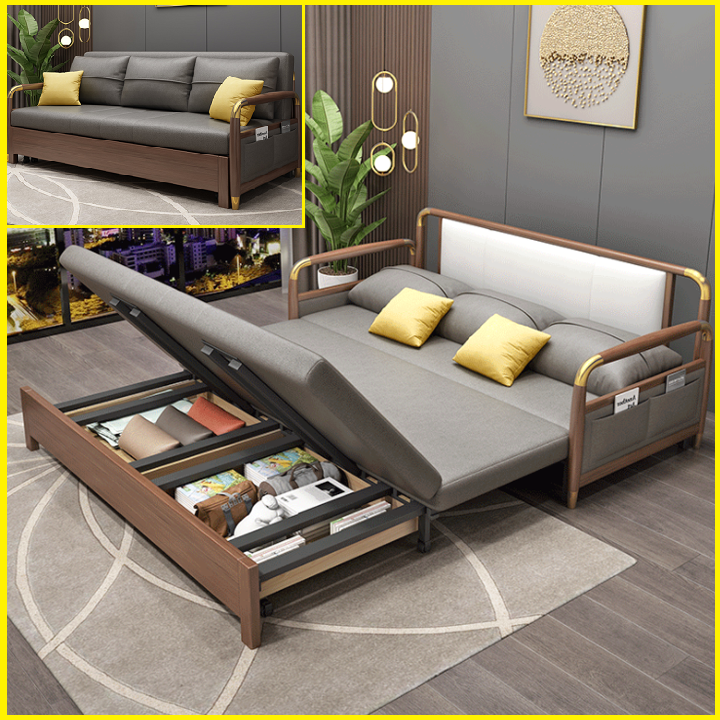 Giường sofa thông minh. ghế sofa giường đa năng có ngăn chứa đồ. giường sofa kiêm ghế sofa cao cấp. khung thép mangan chịu lực sơn tĩnh điện ốp gỗ sồi cao cấp