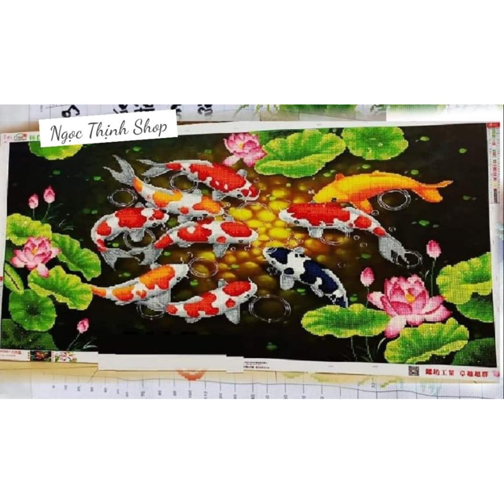 Tranh đính đá cao cấp cửu ngư quần hội Y8208- kich thước 120x60cm