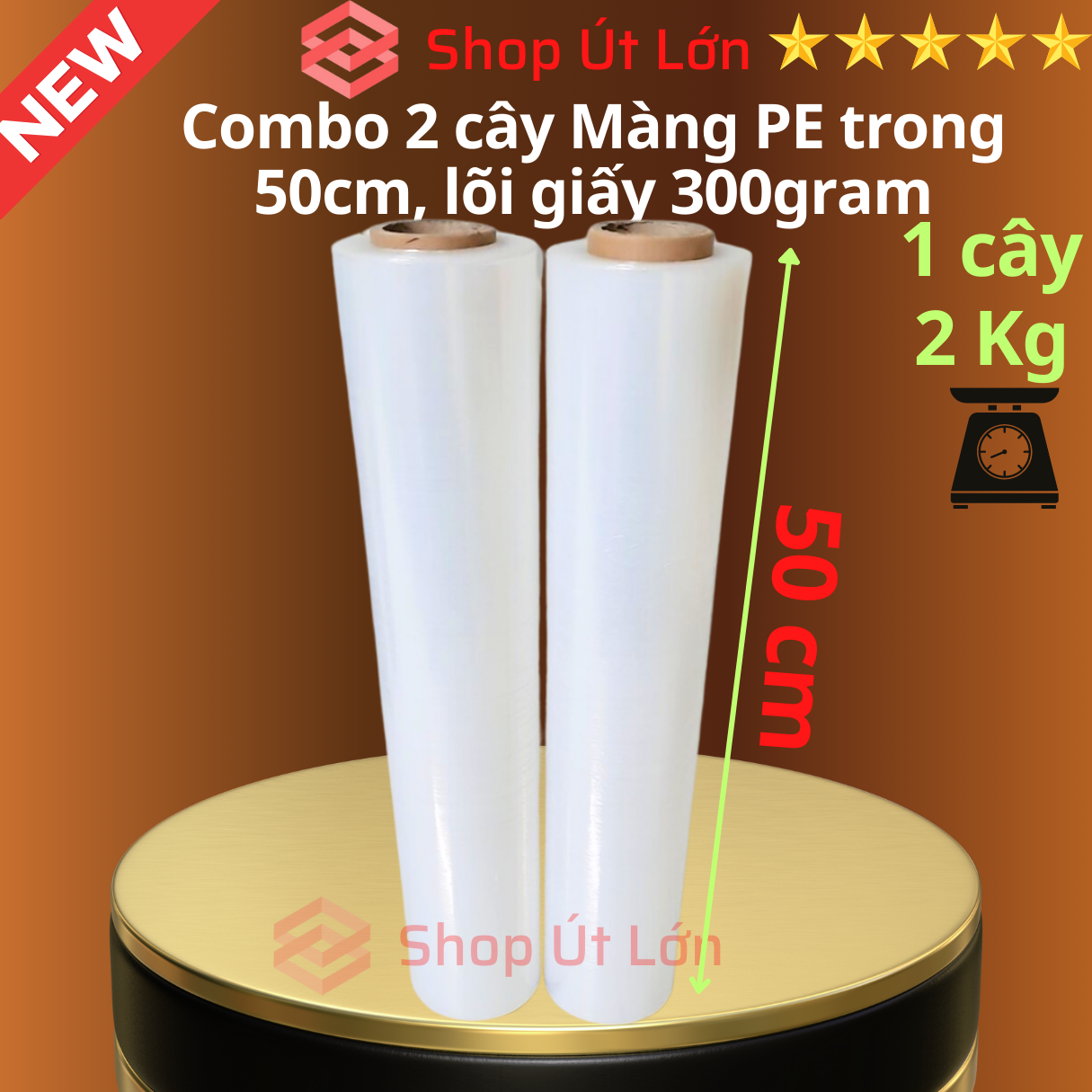 Combo 2 cây màng pe trong 50cm, nặng 2kg, lõi giấy 300gram, độ dầy màng 16 - 17 míc.