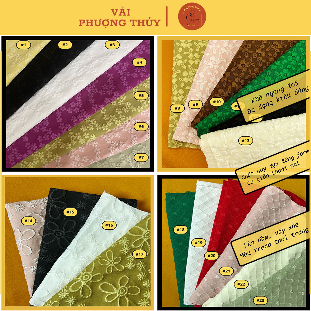 Vải Tafta họa tiết dệt, vải trơn cao cấp may đầm váy hot trend chất xốp co giãn khổ ngang 1m5, lụa tapta cao cấp Phượng Thúy