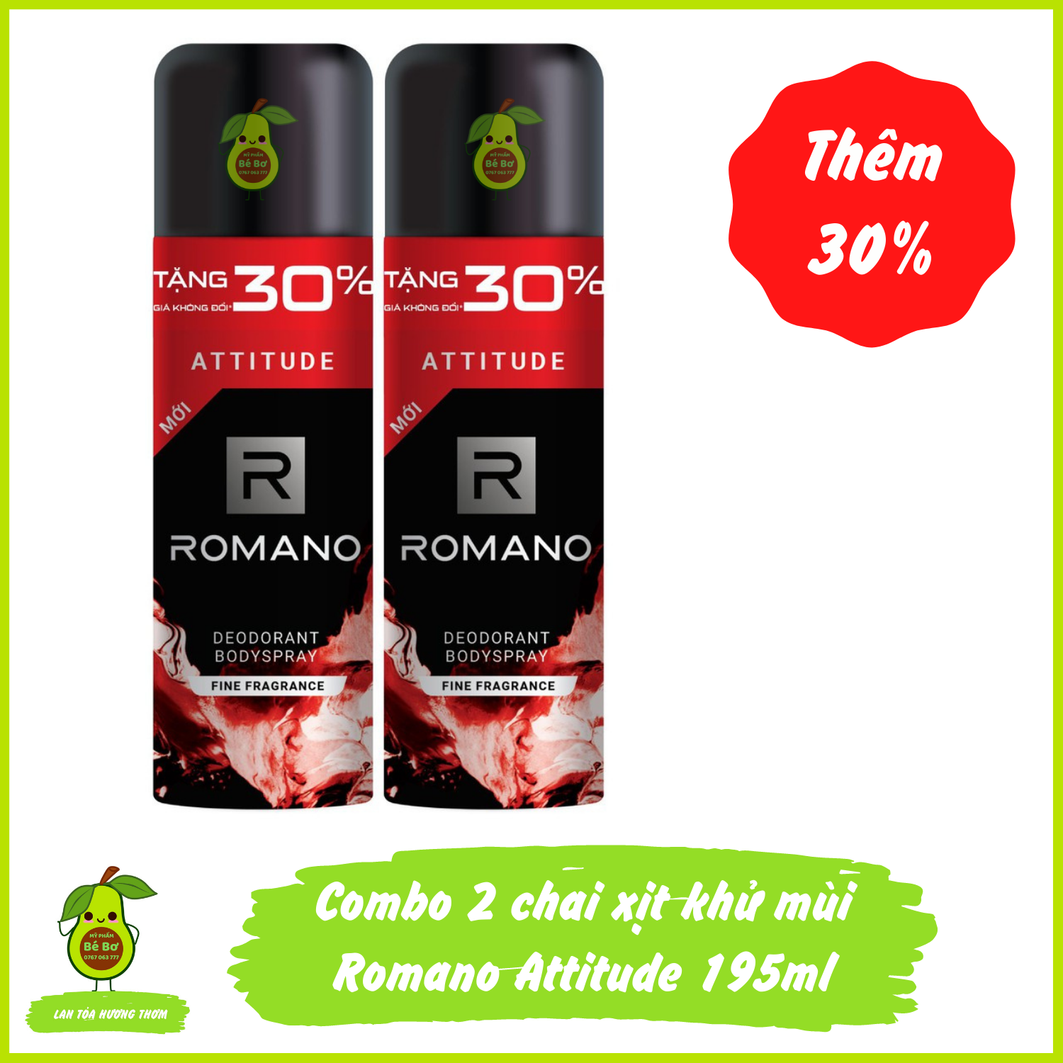  Combo 2 chai Romano Attitude 195ml - Xịt khử mùi toàn thân nam hương nước hoa Romano màu đỏ 