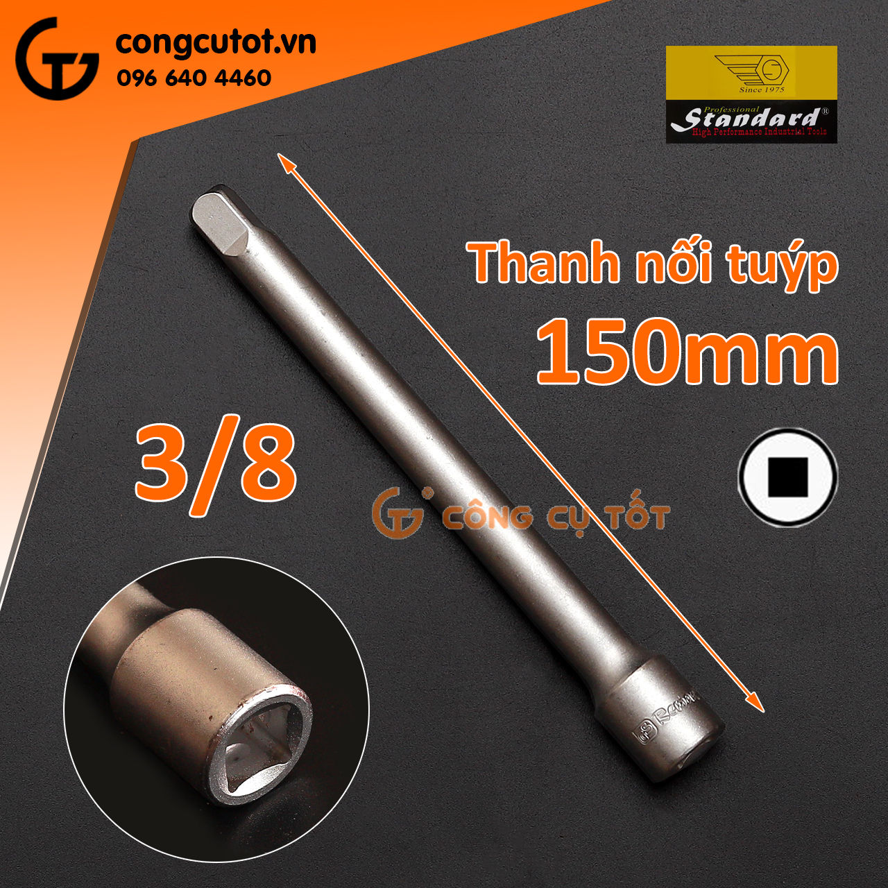 Cần nối vặn tuýp - thanh nối dài tuýp - đầu nối khẩu Standard Đài Loan 3/8 inch 150mm, 300mm