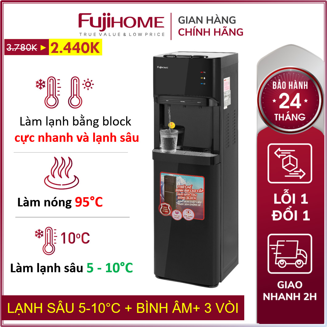 Cây nước nóng lạnh Nhập Khẩu Fujihome WD606C, bình lọc máy lọc nước nóng lạnh mini uống tiết kiệm đi