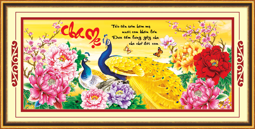 Tranh thêu chữ thập Cha mẹ công vàng Ailuo AL53481 - Chưa thêu