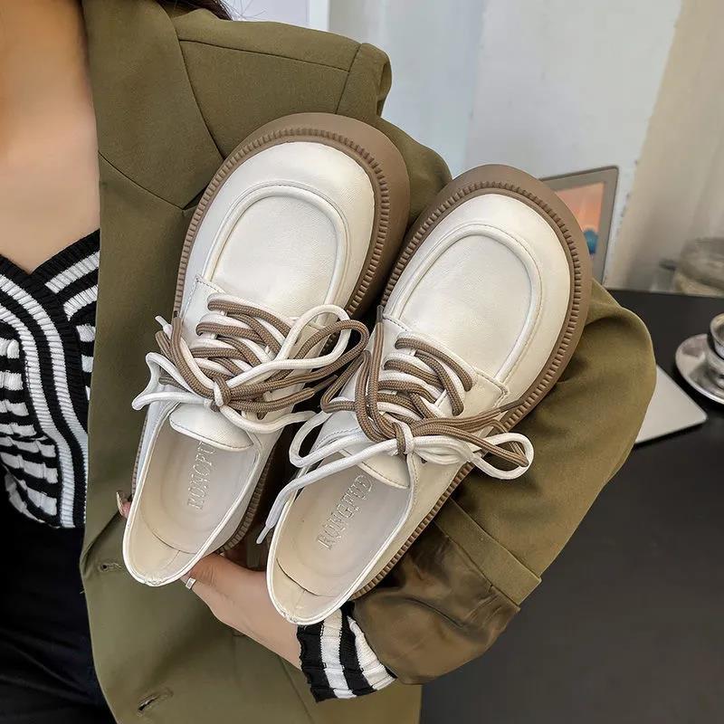 BETSY STORE Giày nữ thời trang mới giày da nữ buộc dây đế dày giày nữ chống trượt chống cắn