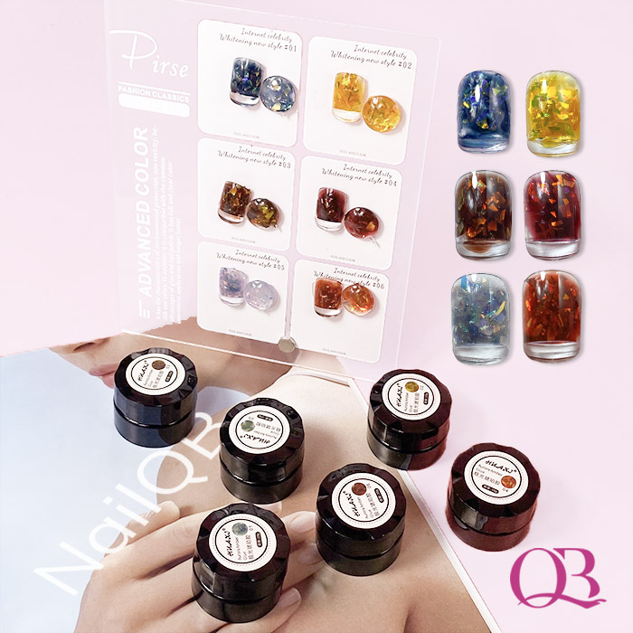 Set 6 gel nhũ hổ phách + tặng bảng màu - gel khổng tước trang trí móng 6 màu Huaxi (cần hơ đèn)