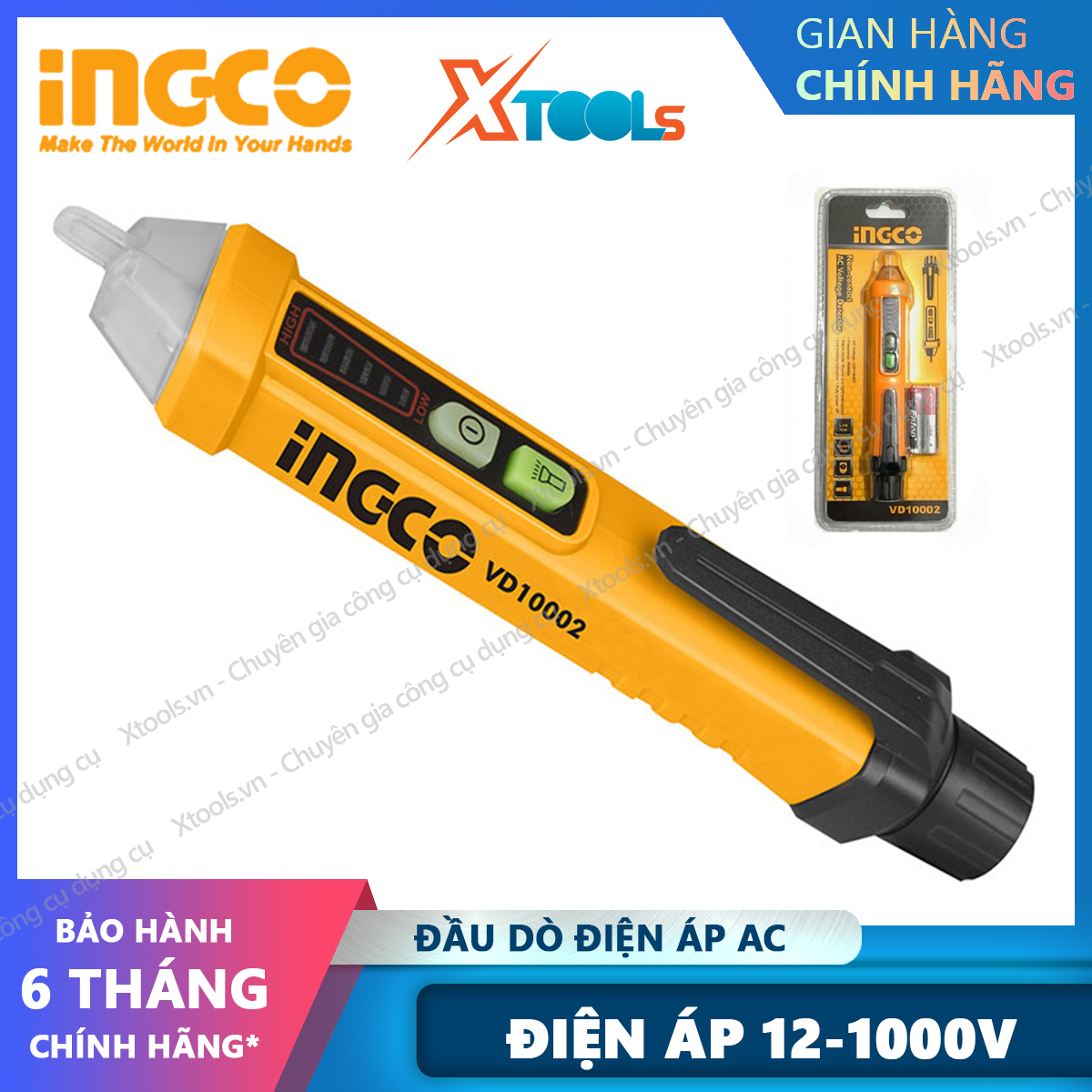 Đầu dò điện áp AC đa năng cao cấp không tiếp xúc dòng điện INGCO VD10002 bút thử điện kỹ thuật số đa năng 1000v