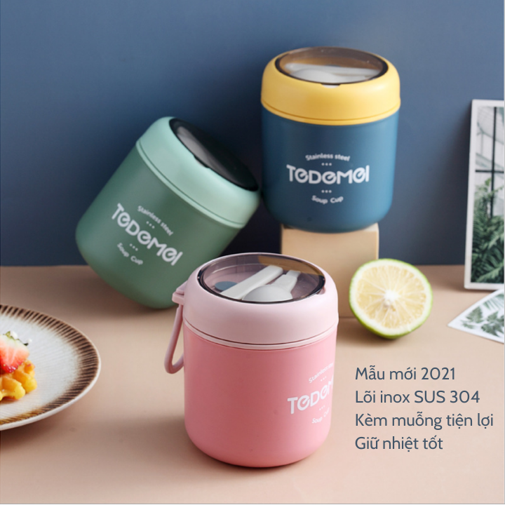 [HCM][Inox 304 Giữ Nhiệt] Cốc Đựng Cháo TODOMOI Kèm Muỗng Hộp Đựng Cháo Canh Soup Bền Đẹp Có Tay Xách Nắp Đậy