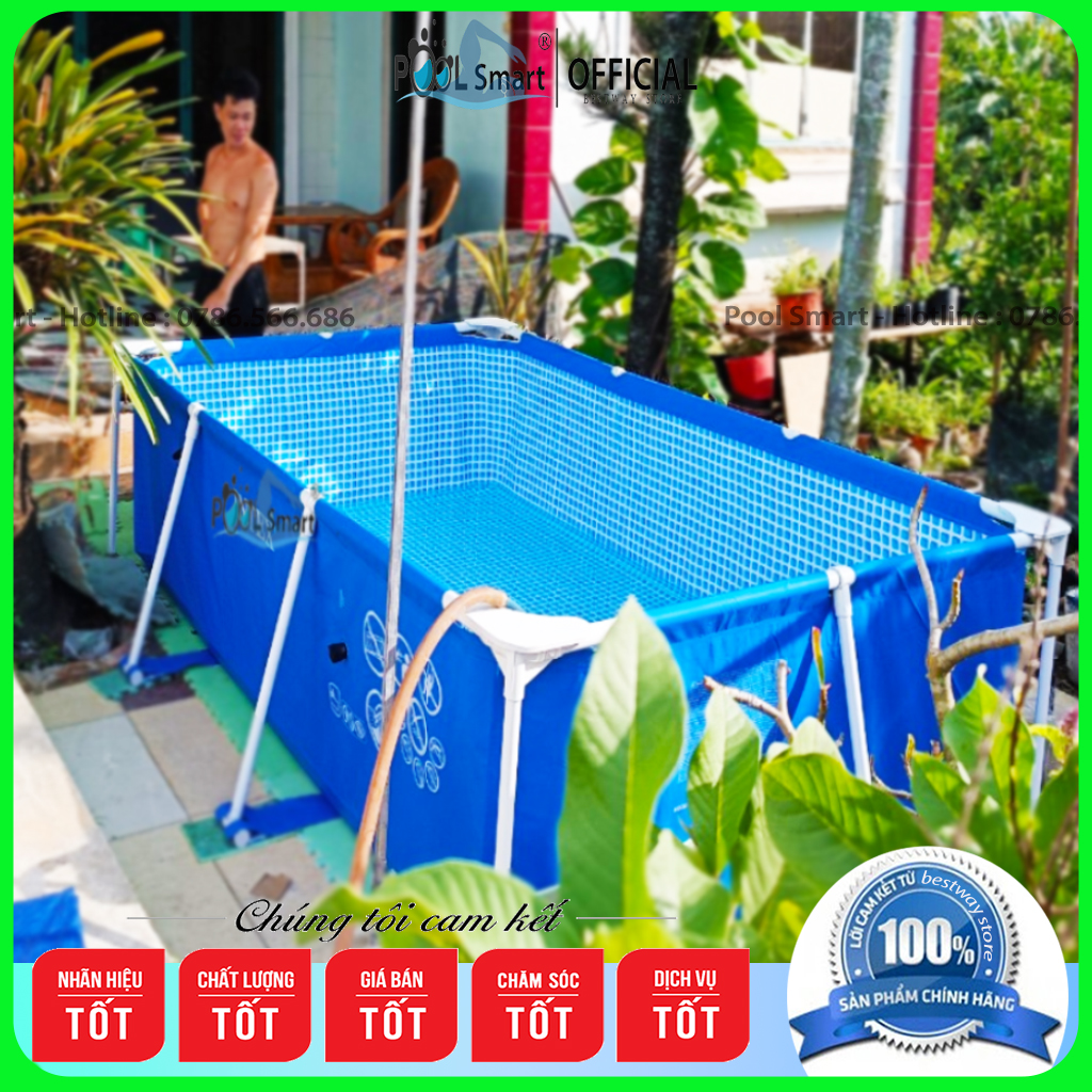 Bể bơi cho bé kich thước 2m20 x 1m50 cao 60cm , Hồ bơi khung kim loại, đồ chơi vận động, bể bơi thành cao an toàn cho trẻ nhỏ