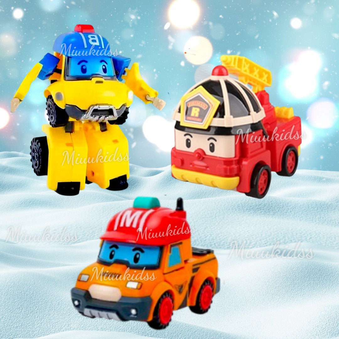 Bộ Đồ Chơi 3 Xe Policar ( Roy+ Bucky + Mark) Robocar Poli Lắp Ghép Biến Hình 2 Trong 1 Cho Bé