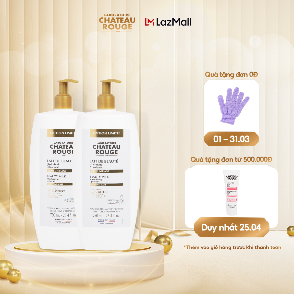 Combo 2 sữa dưỡng ẩm hỗ trợ làm sáng da chateau rouge 2*750ml