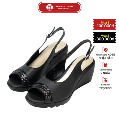  Sandal đế xuồng 8cm đính sequin KOSU 24011 Sandan hở mũi siêu nhẹ chống thấm nước trơn trượt chính hãng KOBE Nhật Bản 