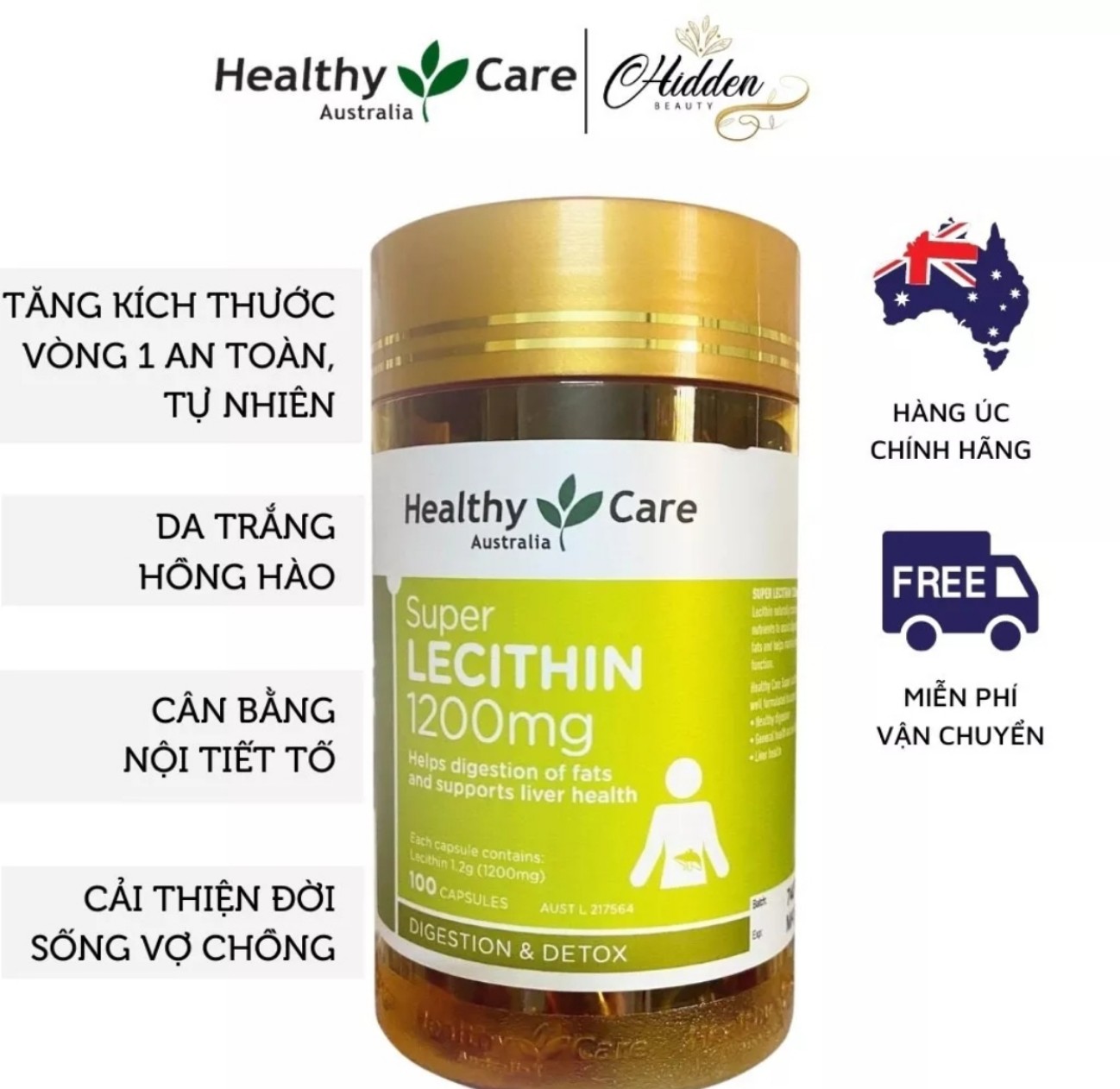 Mầm đậu nành healthy care super lecithin 1200mg úc chính hãng 100 viên uống tăng vòng 1 mới