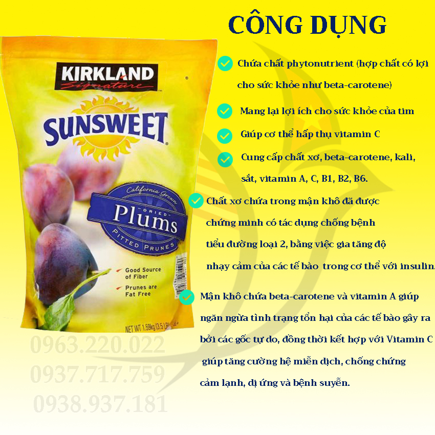 Mận Sấy Khô Mỹ  Kirkland  Sunsweet Plums Bịch 1.59kg đến từ ATMart - Mân Sấy Dẻo, Không Hạt ( Qùa Tặng)