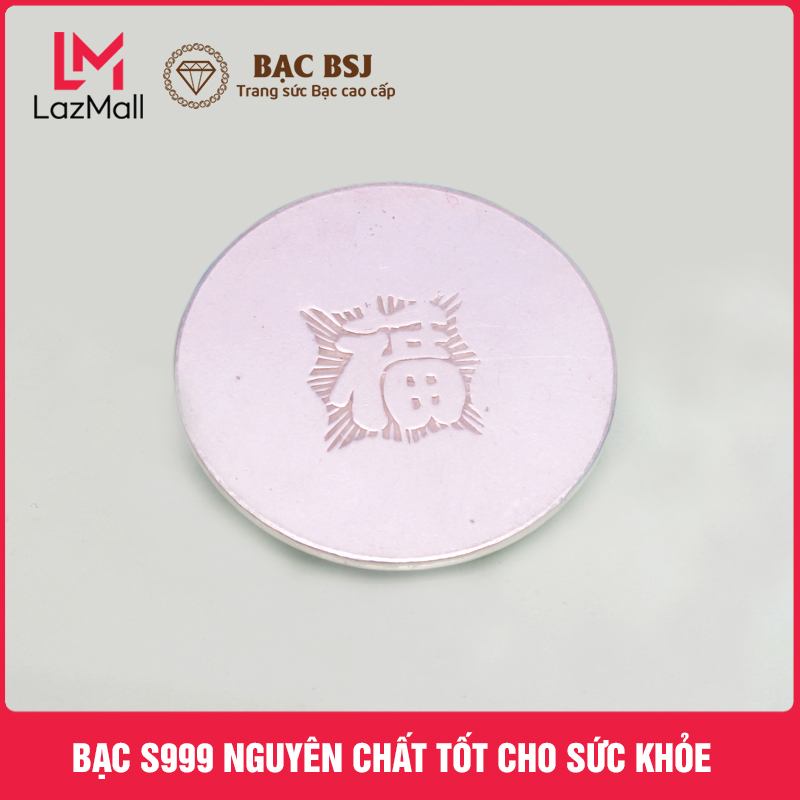 Đồng bạc đánh gió nguyên chất chữ Phúc đường kính 3.5 cm dày 1 mm trọng lượng 2.9 - 3.0 chỉ. Bạc BSJ