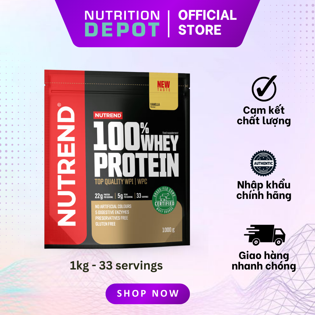 Sữa tăng cơ cho người tập gym - Whey Protein Nutrend 100% (Túi 1kg x 33 lần dùng) - Nutrition Depot Vietnam