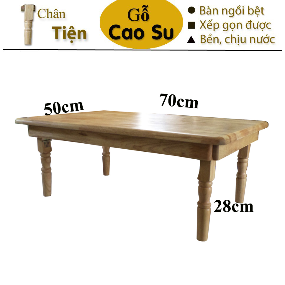 Bàn gỗ ngồi bệt xếp gọn mặt chữ nhật chân tiện dài 70cm, rộng 50cm và cao 28cm, bàn trà ngồi bệt chân xếp gọn bằng gỗ, bàn ăn ngồi bệt chân xếp gọn được