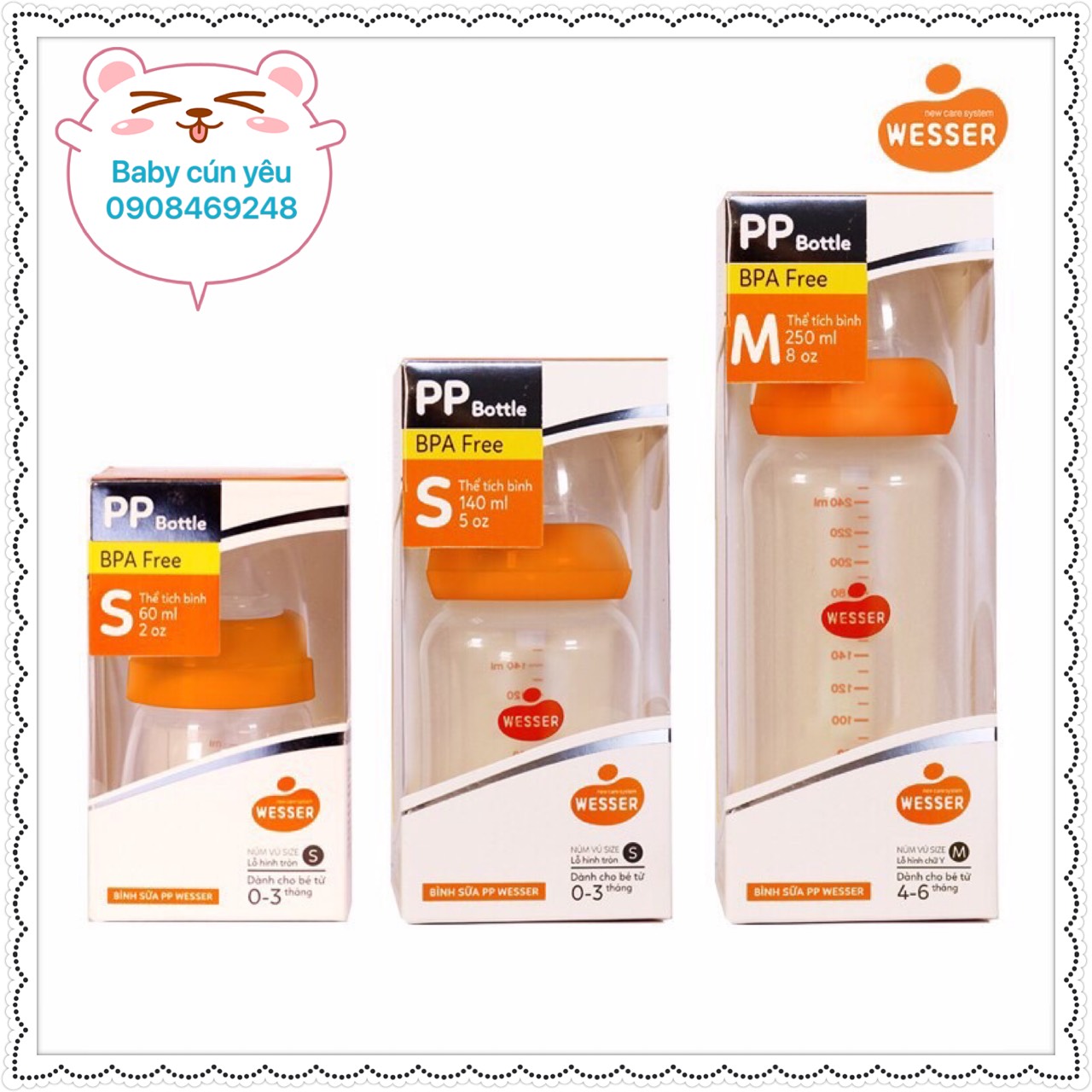 [HÀNG CHUẨN] BÌNH SỮA WESSER CỔ HẸP 60ML/140ML/250ML MẪU MỚI NHẤT (NSX MỚI)