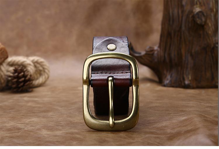 Thắt lưng nam da bò nguyên miếng đầu khóa đồng đúc cao cấp thatchatstore TL01A