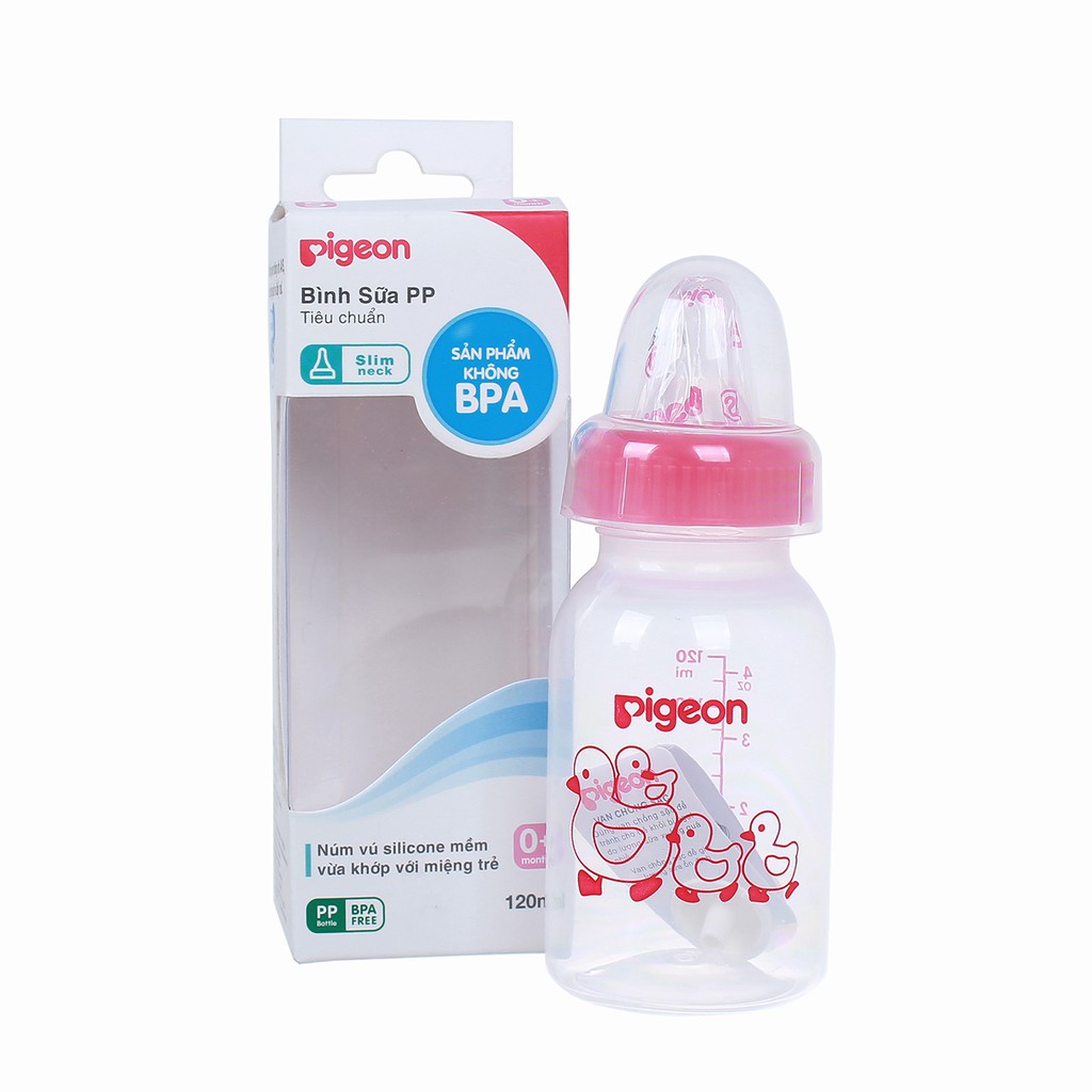 [HCM]Núm vú bình sữa Pigeon PP cổ hẹp 120ml(viền màu)