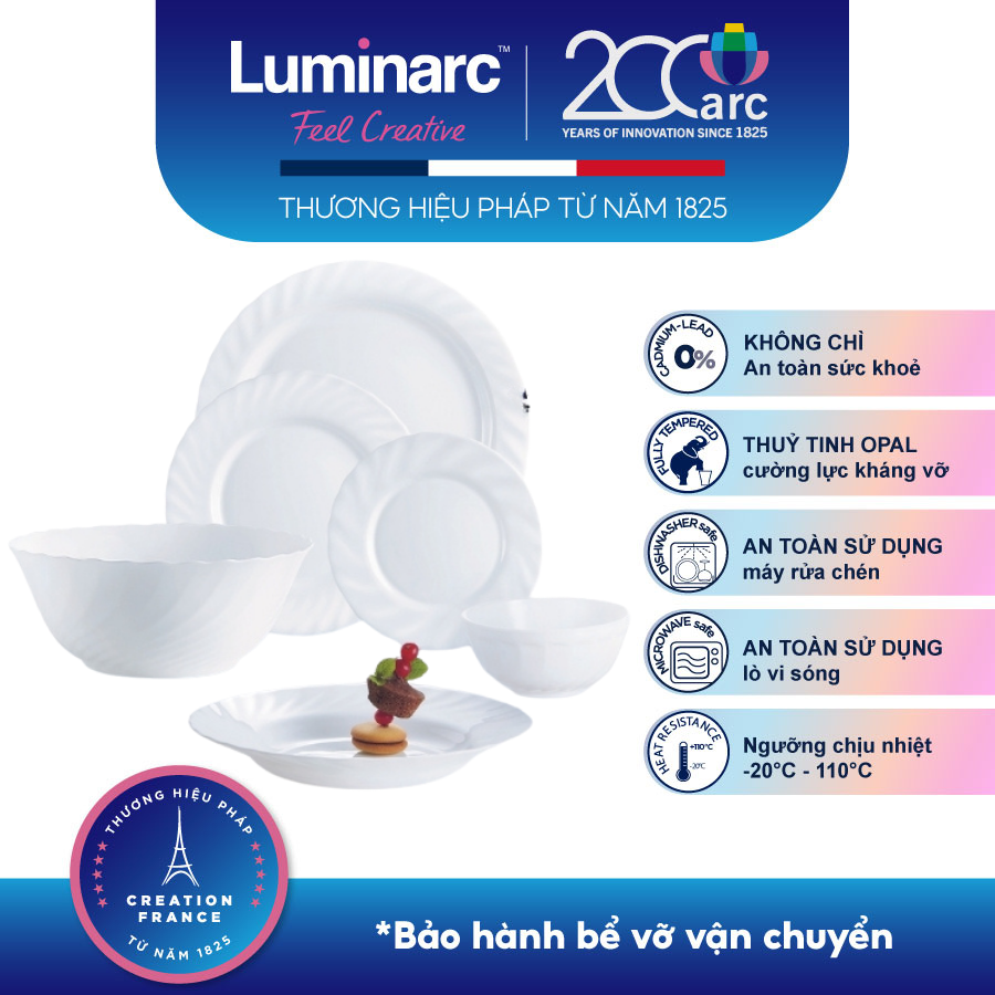 Bộ Bàn Ăn Tô Chén Đĩa Thuỷ Tinh Cường Lực Luminarc Trianon 12 món - LUTR12M