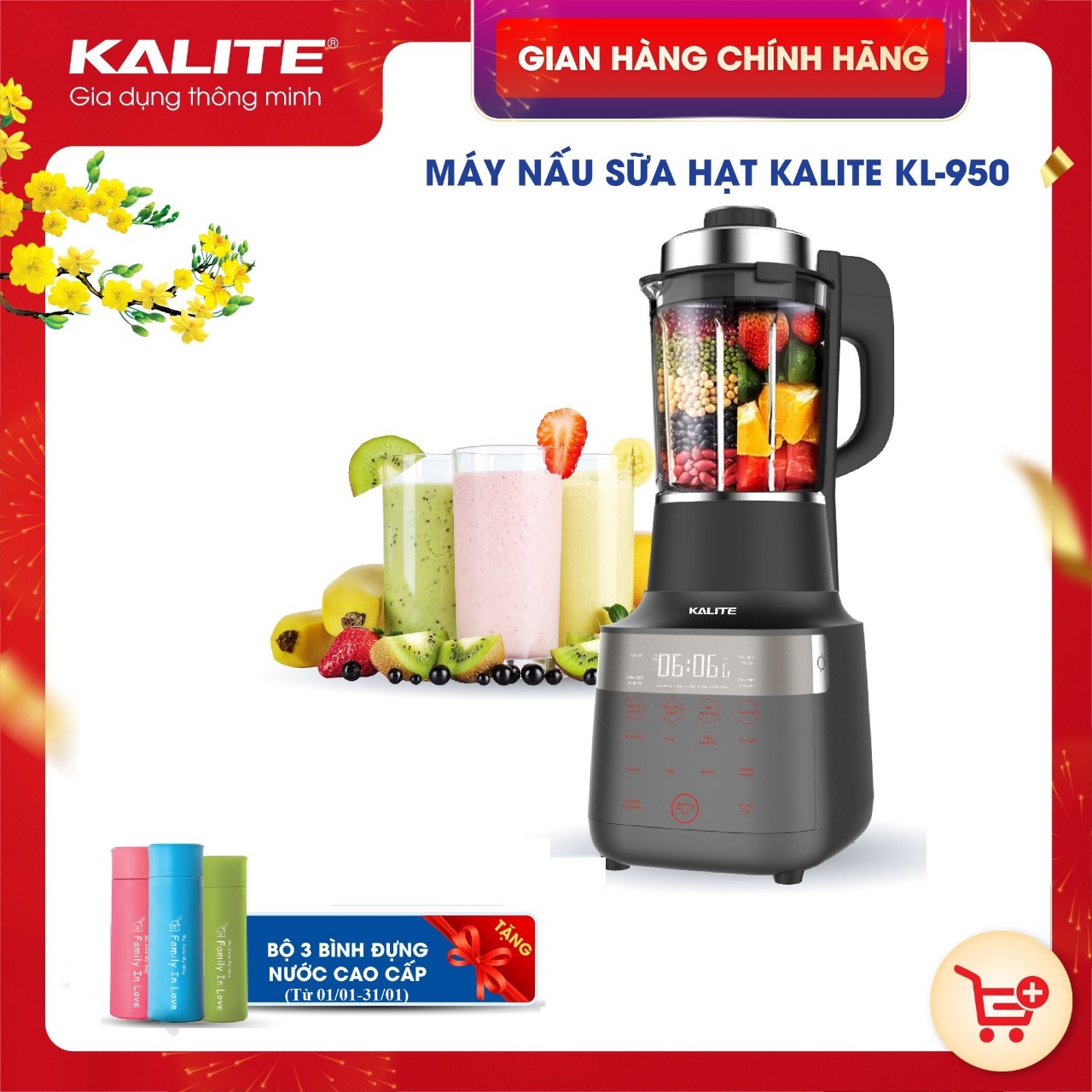 Máy làm sữa hạt đa năng kalite kl950, công suất 2700w, bảo hành 12 tháng - freeship