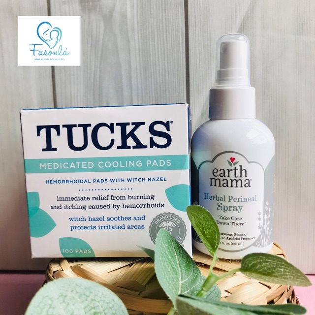 [HCM]Bộ Đôi Miếng Lót Lạnh Tucks + Xịt Giảm Đau Vết Khâu Tầng Sinh Môn Cho Mẹ Sau Sinh Earth Mama Của Mỹ