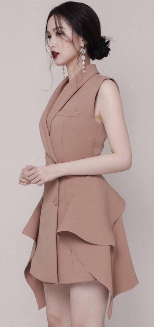 (Kèm hình thật) Đầm vest tà bèo - sang chảnh - quý phái - hàng thiết kế cao cấp 2020