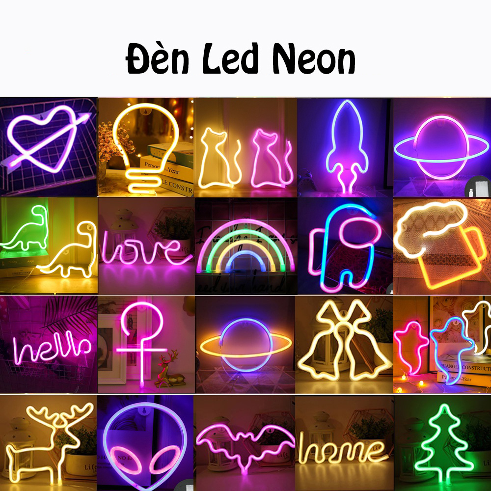 Đèn led neon trang trí treo tường decor phòng làm việc, phòng ngủ, sự kiện đa dạng kiểu dáng màu sắc