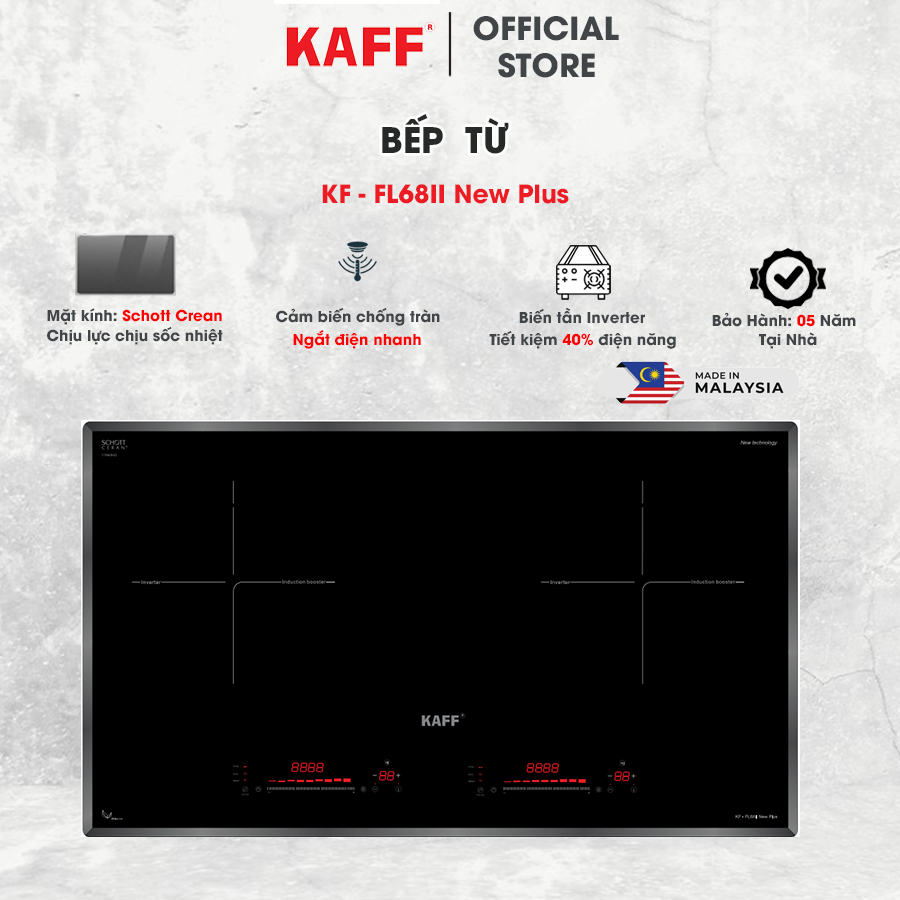 Bếp từ KAFF KF-FL68II NEW PLUS - Bếp từ đôi 730x430mm, mặt kính Schott Ceran