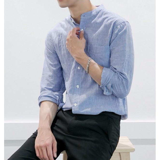FREESHIP 15 ĐƠN TỪ 29K_ Áo sơ mi nam cổ tàu cài nút tay dài chất cotton - có size lớn XXL REPLY1992