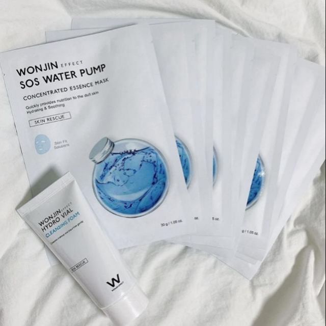 [THƯƠNG HIỆU HÀN QUỐC] COMBO MẶT NẠ WONJIN SOS WATER PUMP 10 MIẾNG + SỮA RỬA MẶT WONJIN HYDRO VIAL 80ml