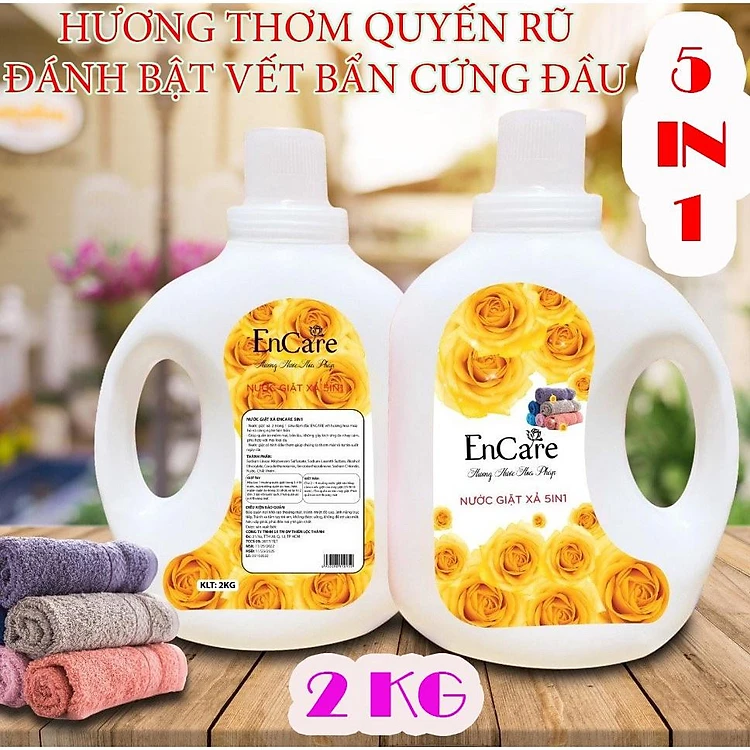 Nước Giặt Xả Hương Nước Hoa Pháp Encare 5 trong 1 Can 2000ml Siêu Đậm Đặc Lưu Hương Lâu/ Nước giặt Encare hương thơm từ cỏ hoa thơm mát dài lâu suốt cả ngày dài