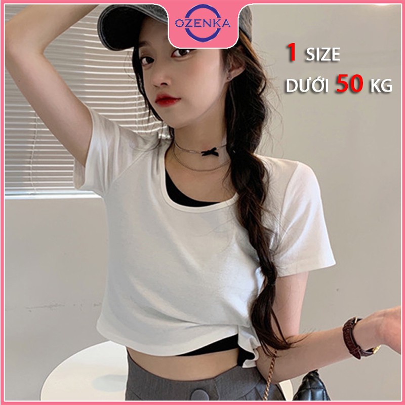 Áo Croptop Cổ Vuông Tay Ngắn Nữ Ôm Body Cải Màu Xinh Xắn Chất Thun Gân Cotton 100% Nhiều Màu Một Size Dưới 50 Kg Ozenka