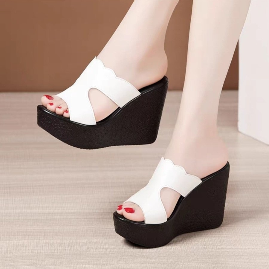 Dép đế xuồng nữ quai lượn sóng thời trang cao cấp cực xinh-màu trắng