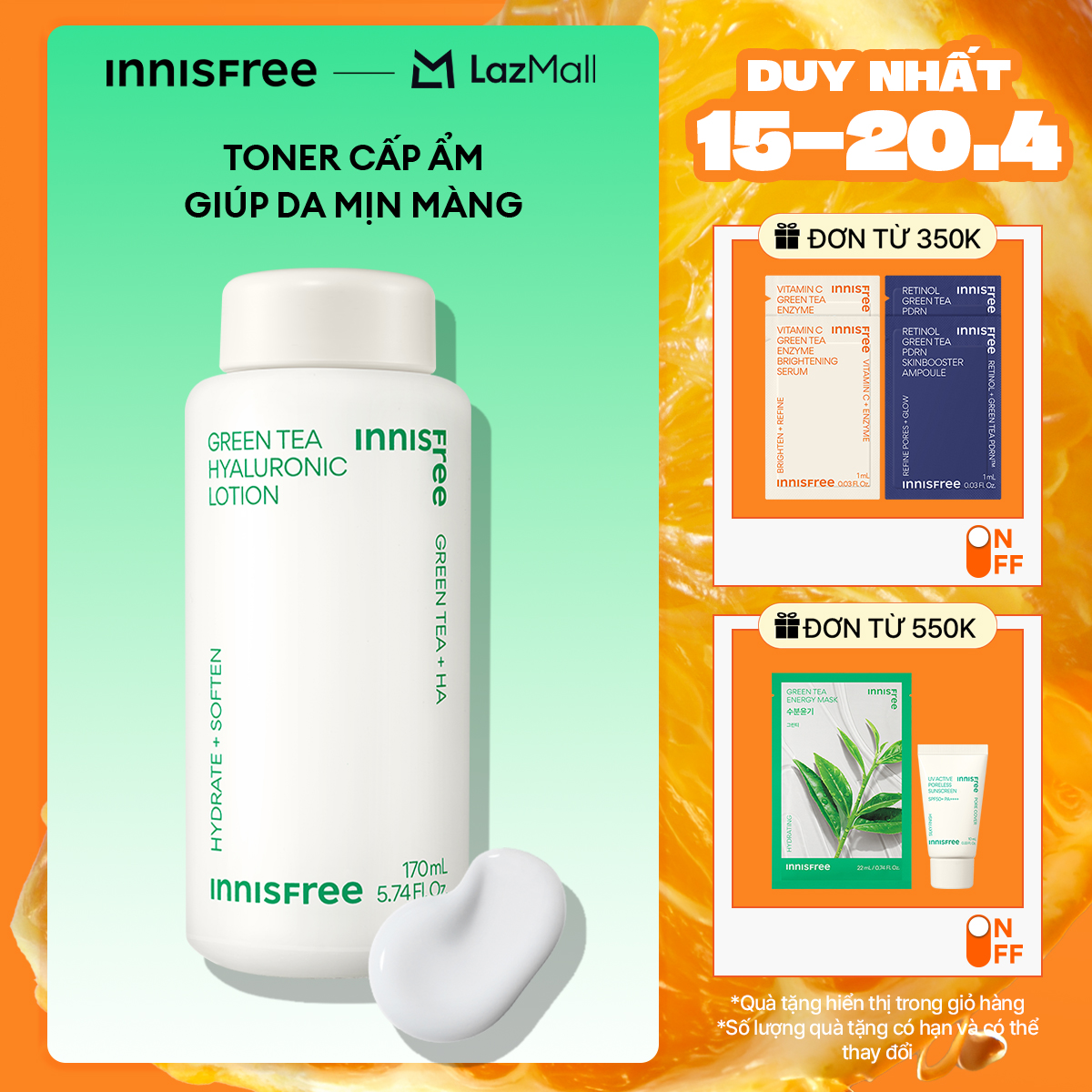 Sữa dưỡng ẩm từ trà xanh INNISFREE Green Tea Hyaluronic Lotion