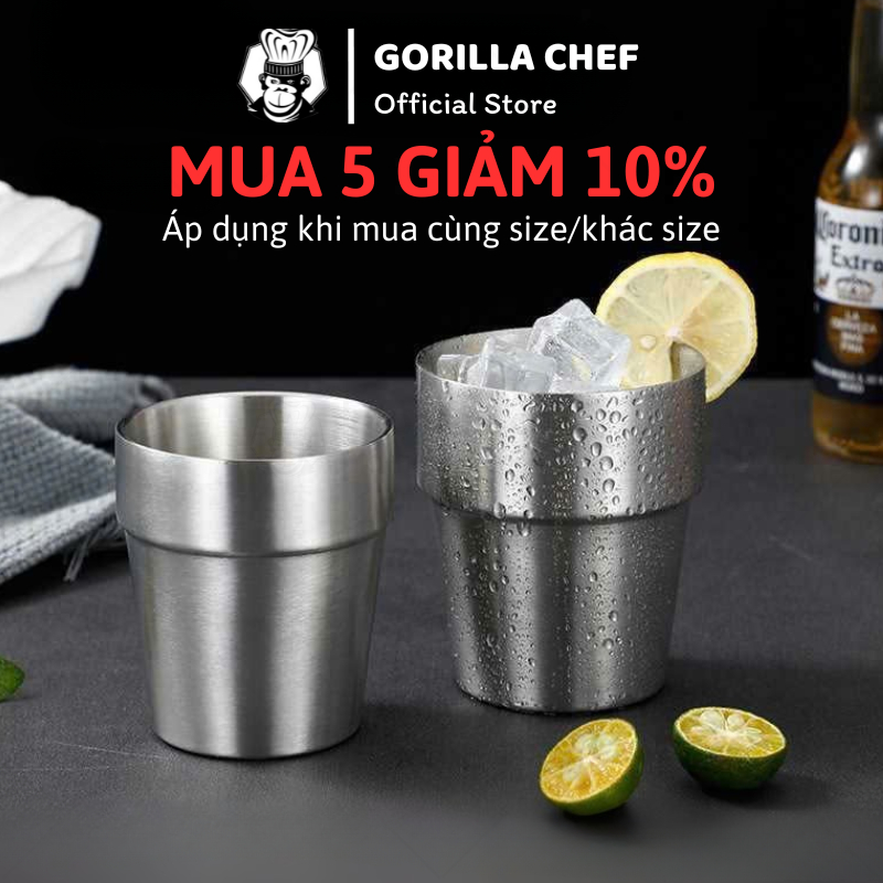  Ly inox 2 lớp 304 GORILLA CHEF kiểu dáng đơn giản sang trọng an toàn cho sức khỏe 175-450ml 