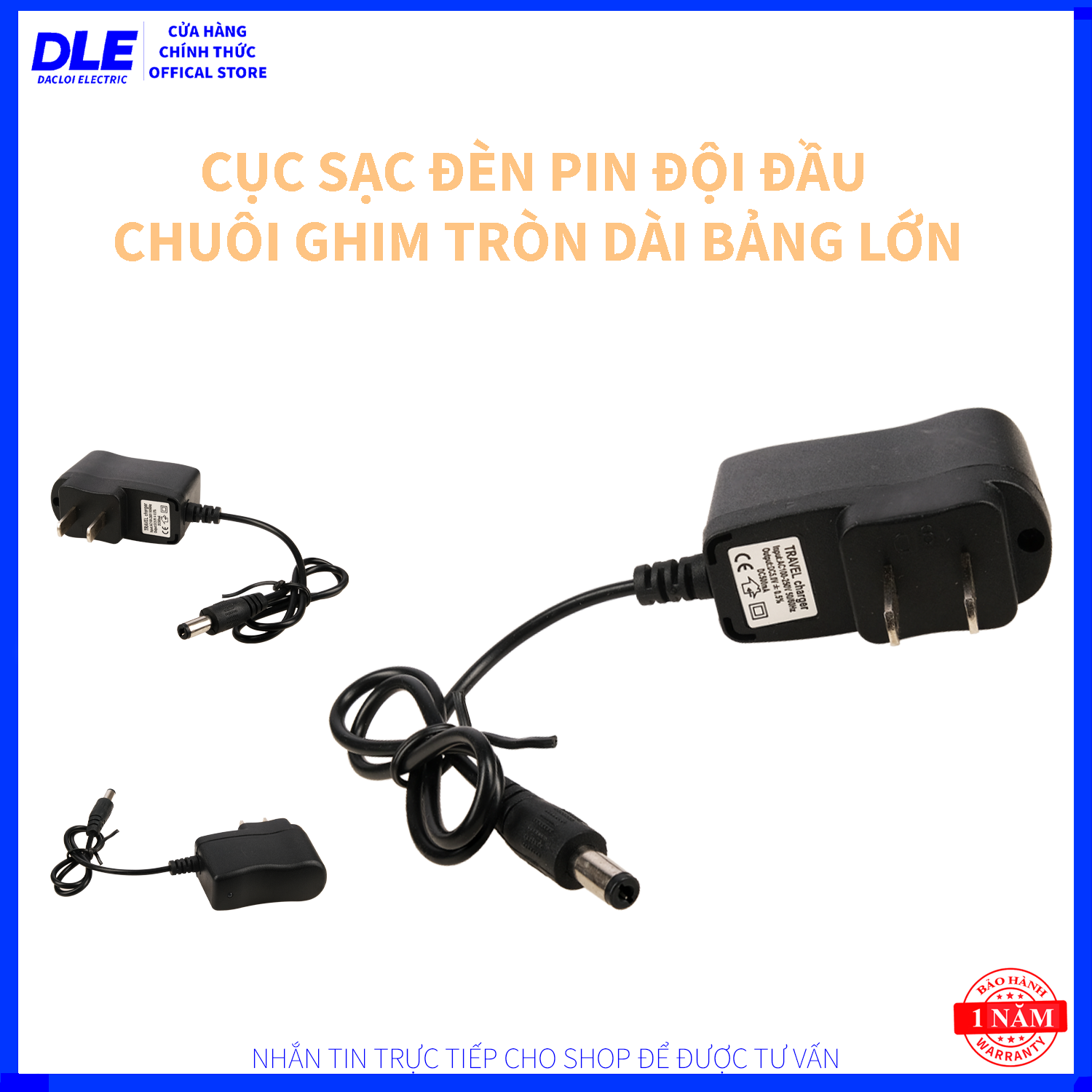 CỤC SẠC ĐÈN PIN ĐỘI ĐẦU - CHUÔI TRÒN DÀI BẢNG LỚN