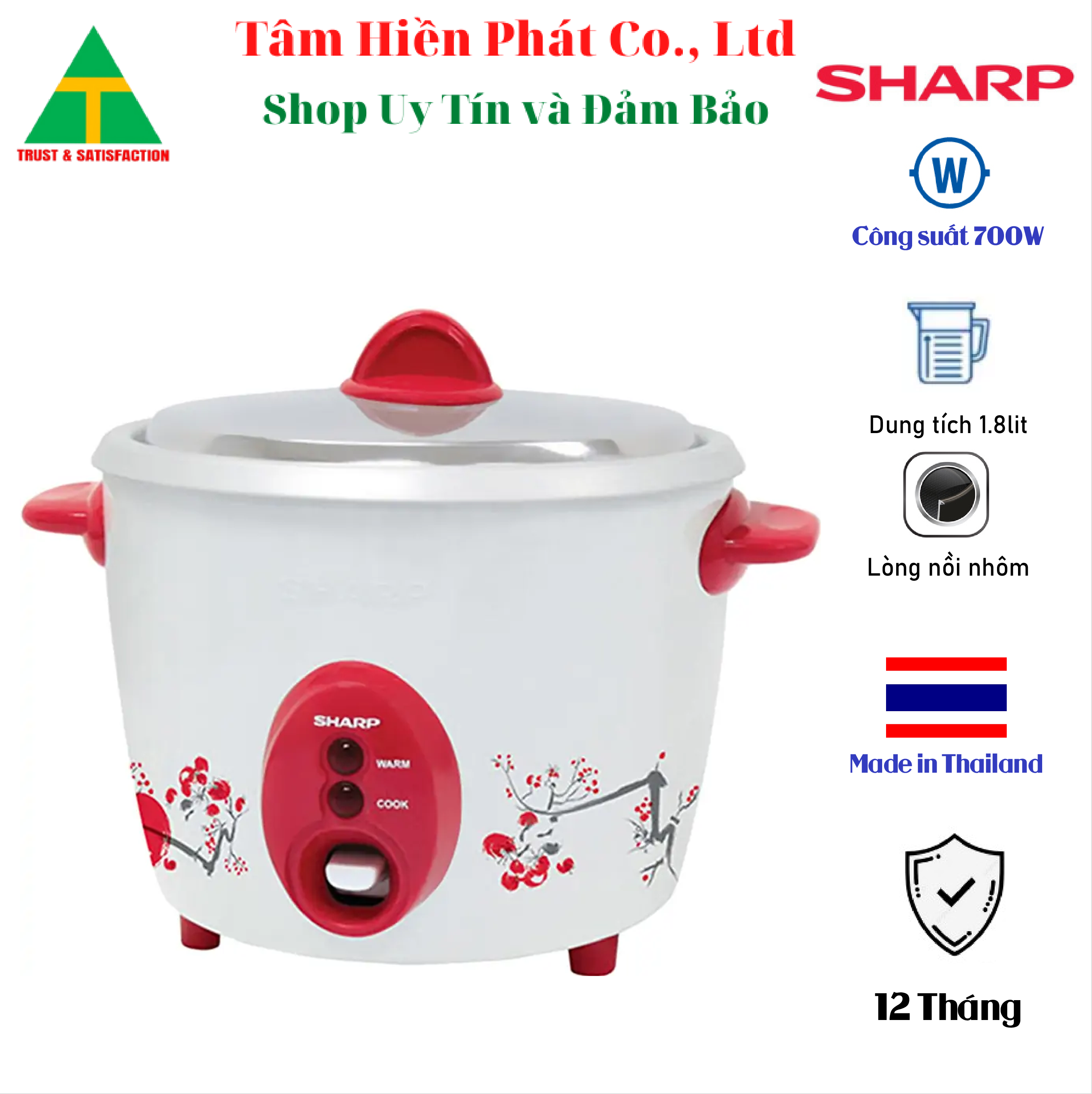 Nồi cơm điện nắp rời 1.8 lít sharp ksh-d18v - hàng chính hãng