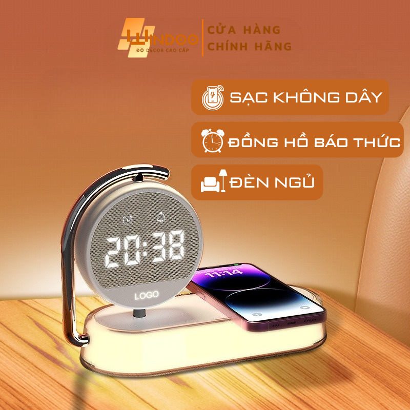 Sạc không dây sạc nhanh kiêm đồng hồ báo thức có đèn ngủ, trạm sạc đa năng Windoo WD60