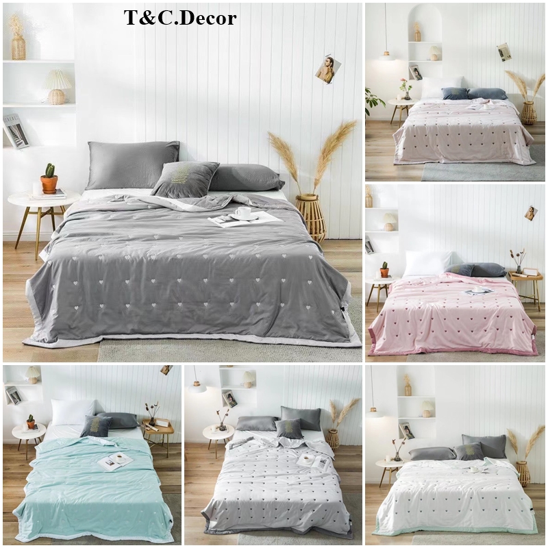 Chăn hè,mền hè thêu tim cotton lụa cao cấp,chăn trần bông mềm mịn mát, hàng nhập khẩu loại 1,size 2mx2m3