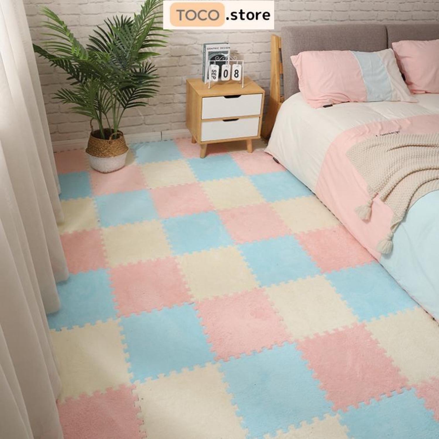 Thảm trải sàn ɡhép mặt lông 30x30x1cm - thảm xốp trải sàn