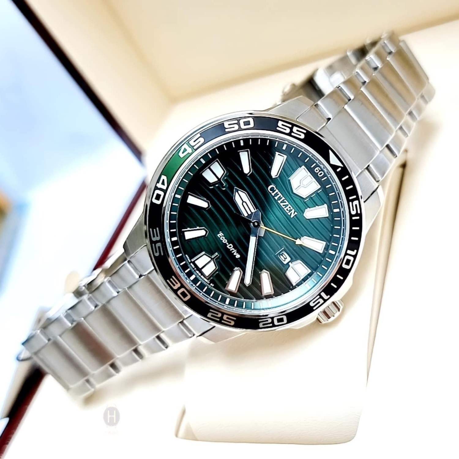 Đồng hồ Nam chính hãng Citizen Marine Sport Green Dial Eco Drive